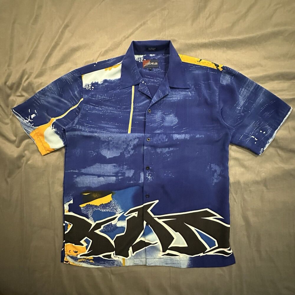 Vintage Graffiti AOP Shirt Hawaiian Button Front Art Mens L Y2K 00s Graphic
